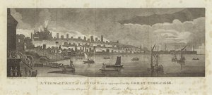 Vista de parte de Londres como apareció en el Gran Incendio de 1666 de English School