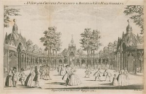 Vista de los Pabellones Chinos y las cajas en los Jardines de Vauxhall, Londres de English School