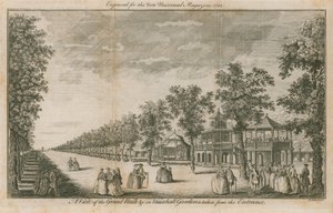 Vista del Gran Paseo en los Jardines de Vauxhall, Londres, tomada desde la entrada