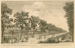 Vista del Gran Paseo en Vauxhall Gardens, Londres, tomada desde la entrada de English School