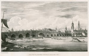 Vista del lado este del Puente de Londres en el año 1827 de English School