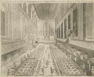 Vista del interior del Guildhall como apareció en el Día del Alcalde, 1761 de English School