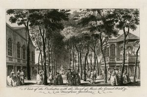 Vista de la orquesta con la banda de música, el Paseo Principal, etc. en los Jardines de Marylebone de English School
