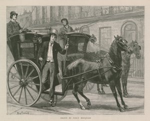 Un hombre bien vestido bajando de un carruaje tirado por caballos de English School