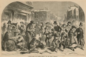 Una escena invernal en las calles de Londres - caliente y frío: un contraste