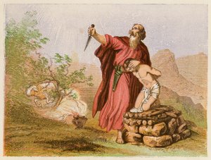 Abraham ofrece a Isaac (litografía en color) de English School