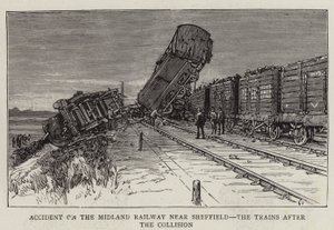 Accidente en el ferrocarril Midland cerca de Sheffield, los trenes después de la colisión de English School