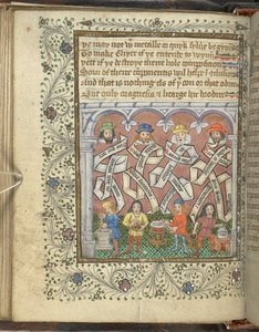 Añadir 10302 fol.32v Los alquimistas Geber (800 o 900 d. C.), Arnoldo de Villanova, Rhasis y Hermes Trismegistus, de 