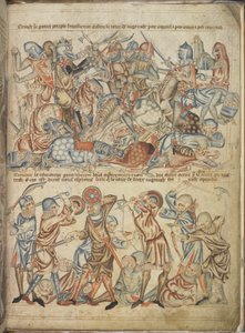 Añadir 47682 f.40 Pares y plebeyos luchando en la batalla de Bannockburn, de la "Biblia de Holkham", c.1320-30 (vitela) de English School