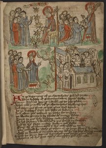 Agregue MS 37049, f.22 The Carthusian Miscellany (Religious Prose and Verse) en inglés del norte, incluido un epítome (resumen) de los viajes de Mandeville (tinta y color en papel) de English School