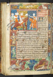 Añadir MS 47680, f.40v, King (Alexander) y Aristóteles entregando una carta a un mensajero, de Secretum Secretorum de English School