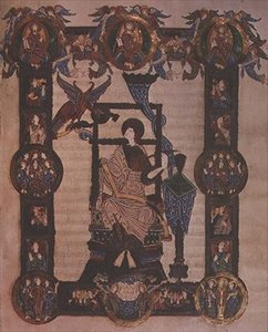 34890 adicional, f.114v: San Juan Evangelista, de los Evangelios de Grimbald, c.1020 (vitela) de English School