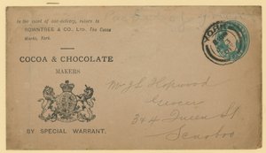 Etiqueta de dirección de Rowntree & Co, The Cocoa Works, York