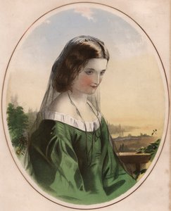 Adele - niña triste con vestido verde, usando velo negro de English School