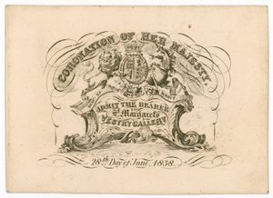Entrada a la Galería de la Sacristía de Santa Margarita, para la coronación de la Reina Victoria, 28 de junio de 1838, frente de English School