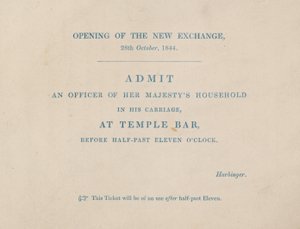 Entrada para la inauguración del nuevo Royal Exchange, Londres, el 29 de octubre de 1844