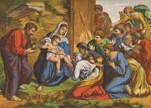 Adoración de los Reyes Magos (litografía en color) de English School