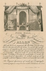 Anuncio del nuevo almacén de muebles de Allen, 61 Pall Mall, Londres