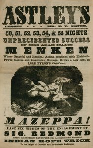 Anuncio del Anfiteatro de Astley, Londres, con Mazeppa, protagonizada por Adah Isaacs Menken