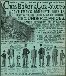 Anuncio de las tiendas de Chas Baker & Co de English School