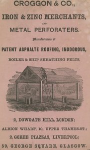 Anuncio de Croggon & Co., comerciantes de hierro y zinc