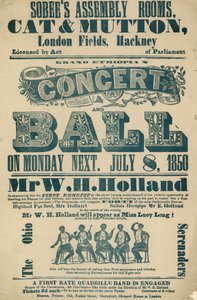 Anuncio del Gran Concierto y Baile Etíope, 8 de julio de 1850, en las Salas de Asamblea de Sobees de English School