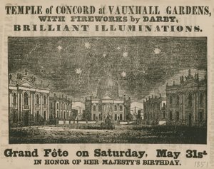 Anuncio de Gran Fiesta en el Templo de la Concordia, Vauxhall Gardens