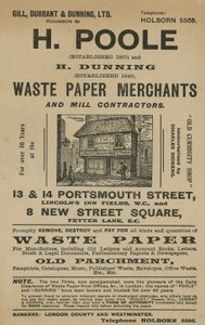 Anuncio de H Poole y H Dunning, comerciantes de papel de desecho y contratistas de molinos de English School