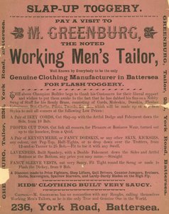 Anuncio de M. Greenburg, sastre de trabajadores de English School