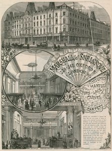 Anuncio de Marshall & Snelgrove, Merceros de Seda, Encajeros, Hosieros, de Vere Street, Oxford Street, Londres de English School