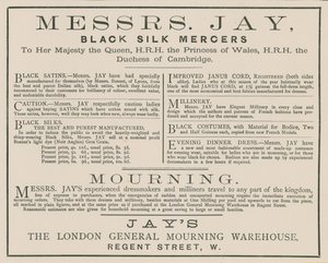 Anuncio de Messrs Jay, El Almacén General de Luto de Londres, Regent Street