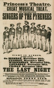 Anuncio del Teatro Princess, Londres, con los cantantes de los Pirineos