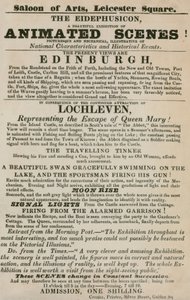 Anuncio de The Eidephusicon, una exhibición de escenas animadas, pintorescas y mecánicas de English School