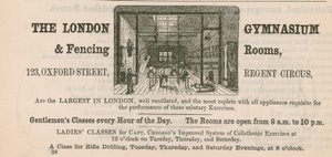 Anuncio del Gimnasio y Salas de Esgrima de Londres, 123 Oxford Street, Regent Circus de English School