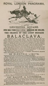 Anuncio del Real Panorama de Londres con la Carga de la Brigada Ligera en Balaclava