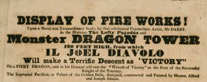 Anuncio de un espectáculo de fuegos artificiales, Vauxhall Gardens, Londres de English School