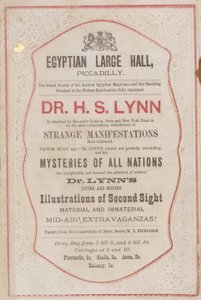 Anuncio de la aparición del Dr. H. S. Lynn en el Salón Egipcio
