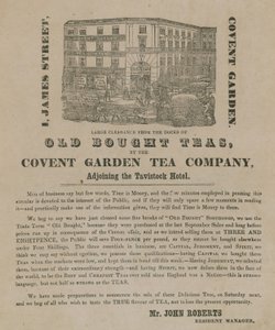 Anuncio de tés comprados viejos de la Covent Garden Tea Company de English School