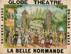 Anuncio del Teatro Globe, Londres, para La Belle Normande de English School