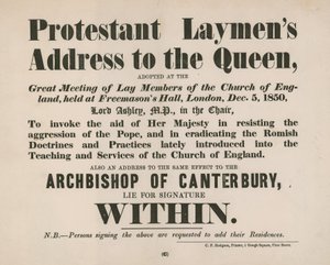 Anuncio de la dirección del laico protestante a la Reina de English School