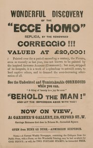 Anuncio para la exhibición de una réplica de la pintura Ecce Homo de Correggio (Antonio Allegri) de English School