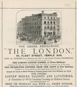 Anuncio del gran restaurante The London, 191 Fleet Street, Temple Bar de English School