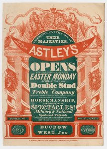 Anuncio del Anfiteatro de Astley, apertura para la Temporada de Verano, 8 de abril de 1833