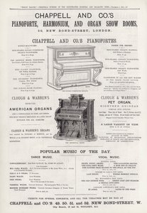 Anuncio de las Salas de Exposición de Pianoforte, Harmonium y Órgano de Chappell and Co (grabado) de English School