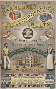 Anuncio de cinturones electropáticos Harness (cromolito) de English School