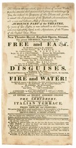 Anuncio para el Nuevo Teatro Real, Ópera Inglesa, Strand, Londres, para el 11 de septiembre de 1817, mencionando iluminación de gas de English School