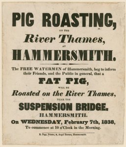 Anuncio de asado de cerdo en el río Támesis de English School