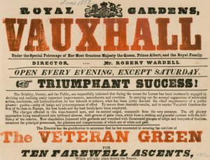 Anuncio del Jardín Real, Vauxhall; Jardines de Vauxhall, Londres de English School