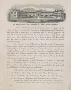 Anuncio de las casas de beneficencia de St Marylebone de English School
