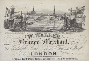Anuncio de W Waller, comerciante de naranjas, Londres